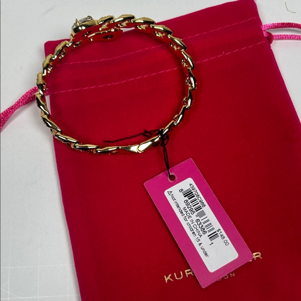 Kurt Geiger London Gold-Ton with Rainbow Crystal Heart Accents Bangle Bracelet - Picture 9 of 12